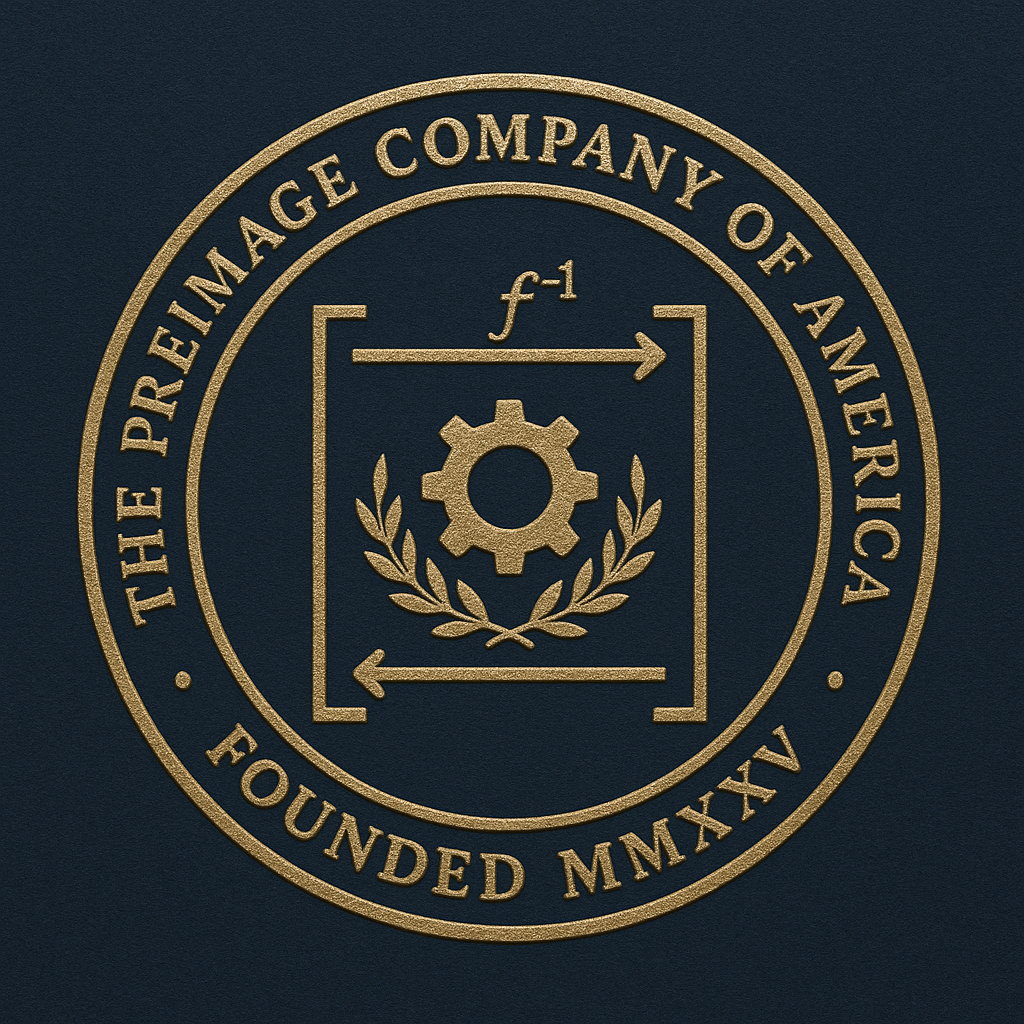 Seal of The Preimage Company of America with pullback diagram and gear